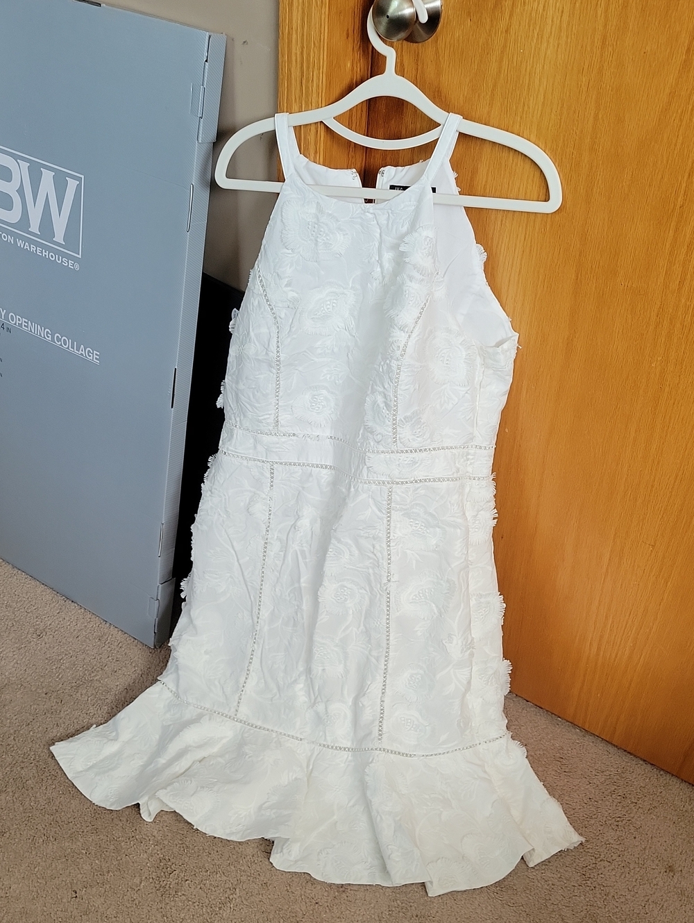 INC International Concepts White Textured Floral Halter Midi Dress